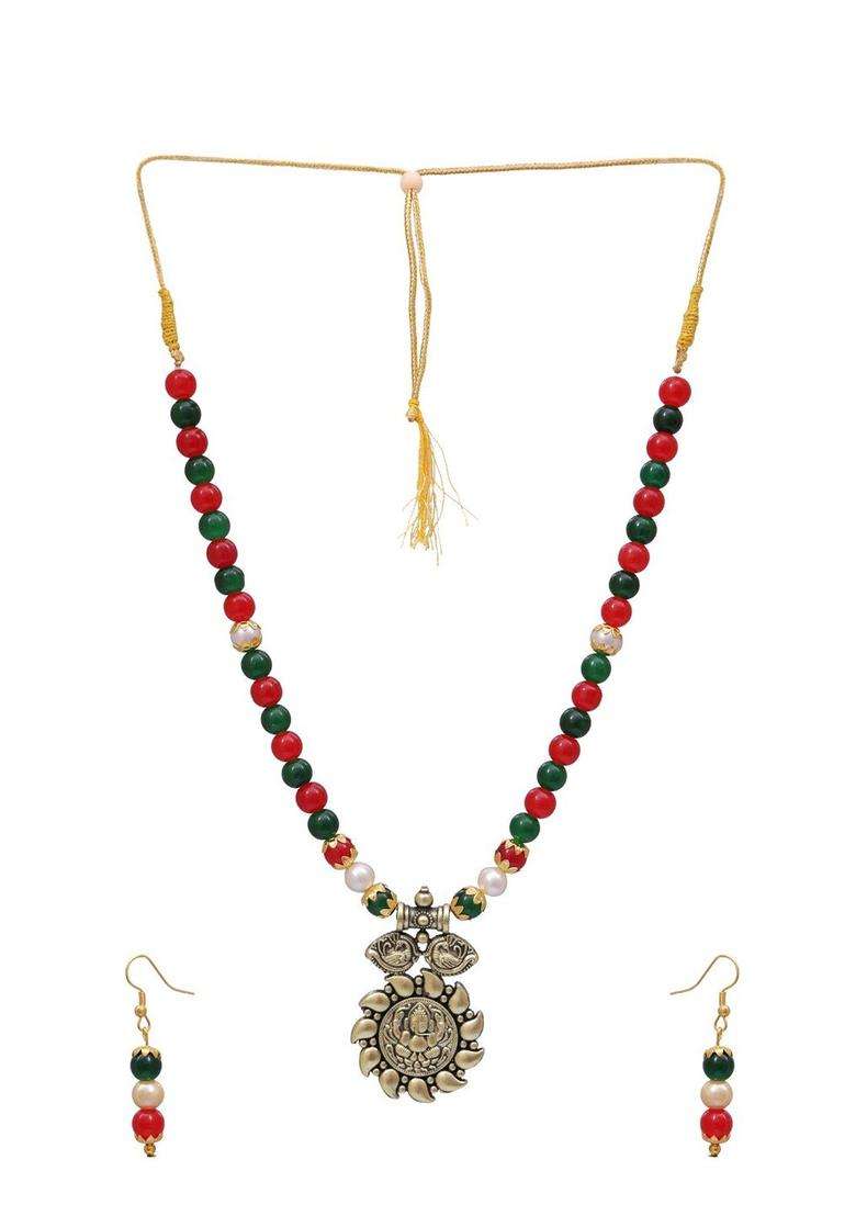 Gold-Plated & Red Studded Temple Jewellery Set for Women | Traditional Temple Jewellery for Wedding & Festive Wear | Gift for Her - Indya
