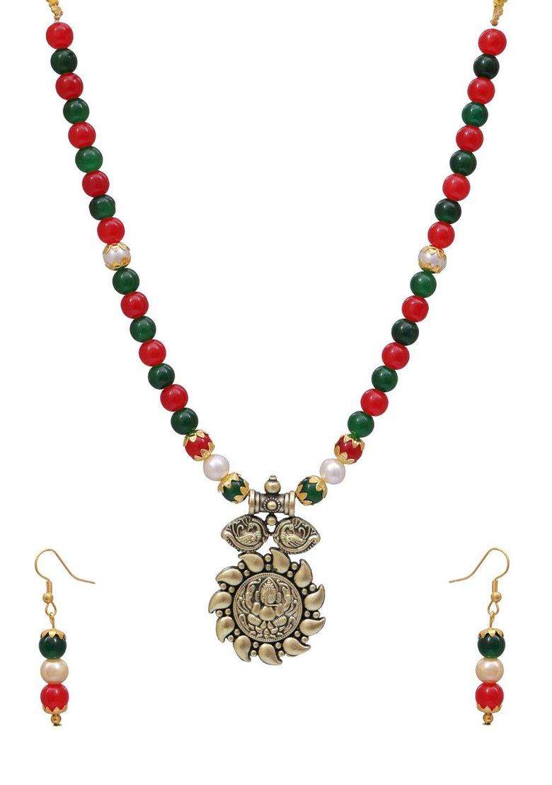 Gold-Plated & Red Studded Temple Jewellery Set for Women | Traditional Temple Jewellery for Wedding & Festive Wear | Gift for Her - Indya
