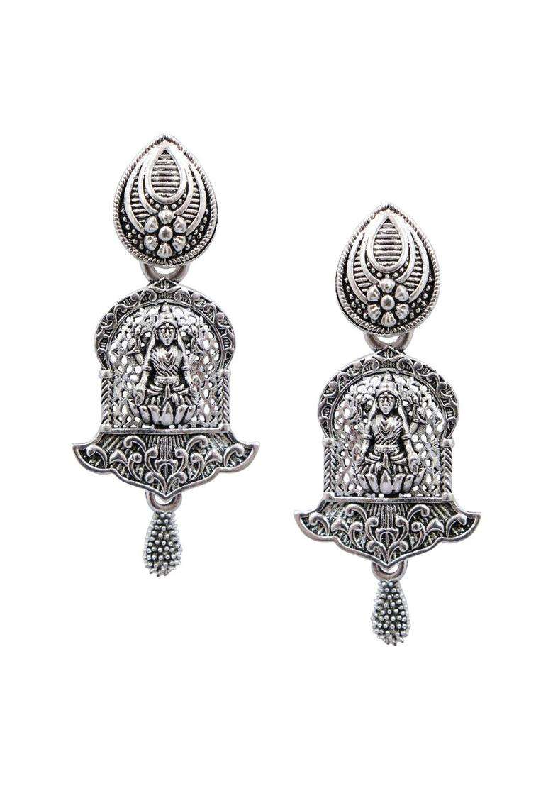 Silver-Plated Green & Red Stone-Studded Temple Jewellery Set for Women | Traditional Temple Jewellery for Wedding & Festive Wear | Gift for Her - Indya