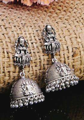 Oxidized Silver-Plated Temple Dome Shaped Jhumkas for Women | Traditional Temple Jewellery for Wedding & Festive Wear | Gift for Her