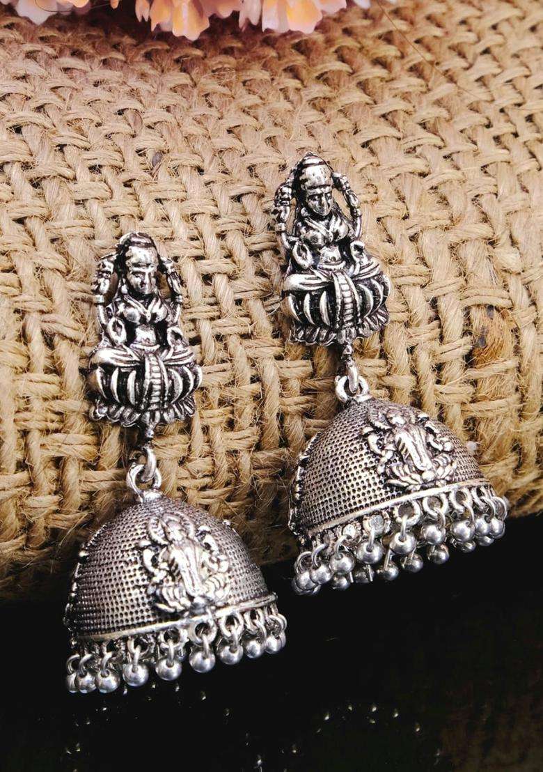 Oxidized Silver-Plated Temple Dome Shaped Jhumkas for Women | Traditional Temple Jewellery for Wedding & Festive Wear | Gift for Her - Indya