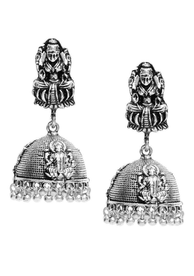 Oxidized Silver-Plated Temple Dome Shaped Jhumkas for Women | Traditional Temple Jewellery for Wedding & Festive Wear | Gift for Her - Indya