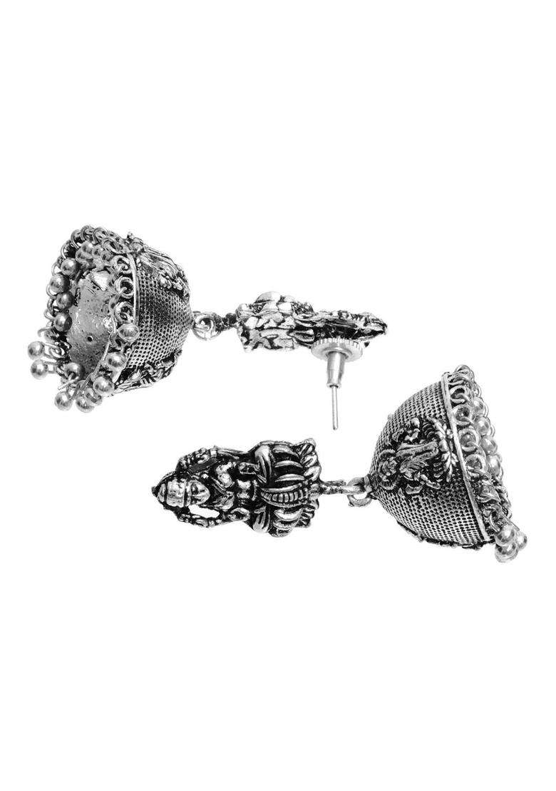 Oxidized Silver-Plated Temple Dome Shaped Jhumkas for Women | Traditional Temple Jewellery for Wedding & Festive Wear | Gift for Her - Indya
