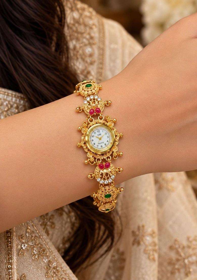 Brass Temple Gold-Plated Multistrand Bracelet for Women | Traditional Temple Jewellery for Wedding & Festive Wear | Gift for Her - Indya