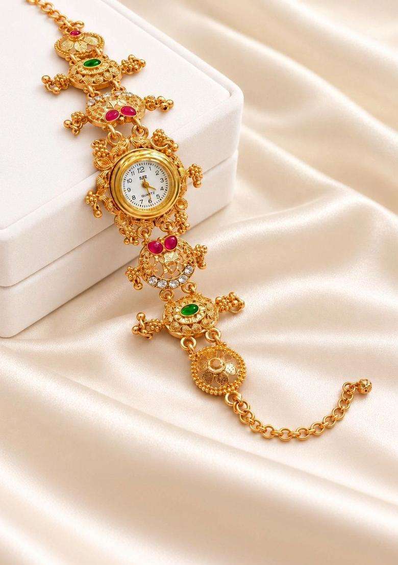 Brass Temple Gold-Plated Multistrand Bracelet for Women | Traditional Temple Jewellery for Wedding & Festive Wear | Gift for Her - Indya