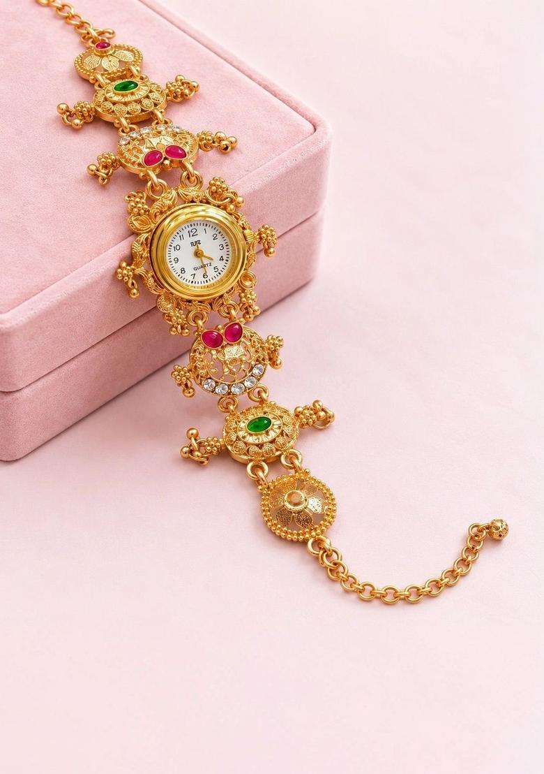 Brass Temple Gold-Plated Multistrand Bracelet for Women | Traditional Temple Jewellery for Wedding & Festive Wear | Gift for Her - Indya