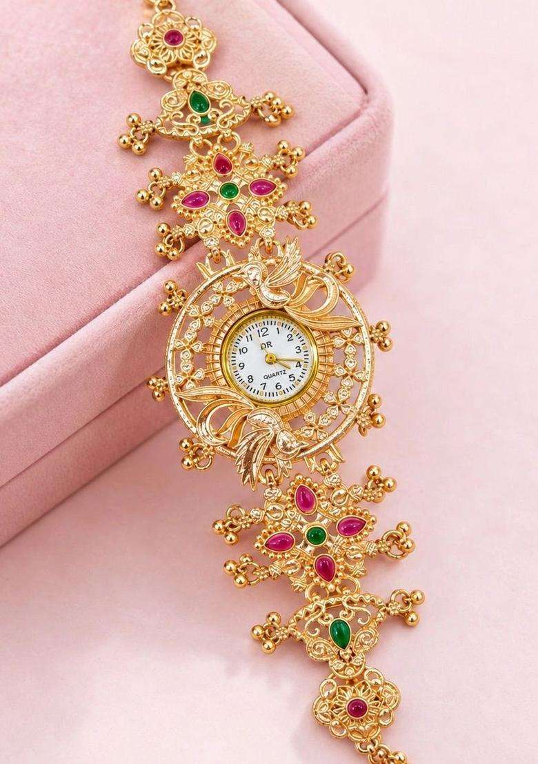 Brass Temple Gold-Plated Link Bracelet for Women | Traditional Temple Jewellery for Wedding & Festive Wear | Gift for Her - Indya