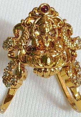 Brass-Plated Temple Stone Studded & Beaded Finger Ring for Women | Traditional Temple Jewellery for Wedding & Festive Wear | Gift for Her