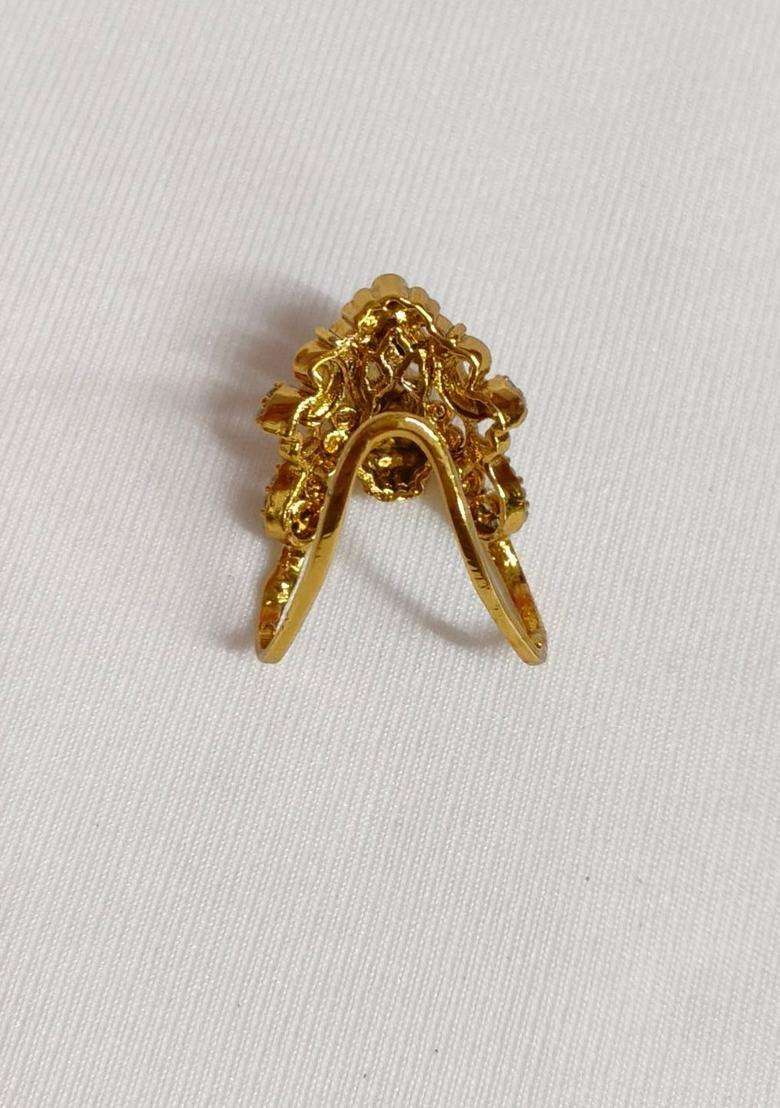 Brass-Plated Temple Stone Studded & Beaded Finger Ring for Women | Traditional Temple Jewellery for Wedding & Festive Wear | Gift for Her - Indya