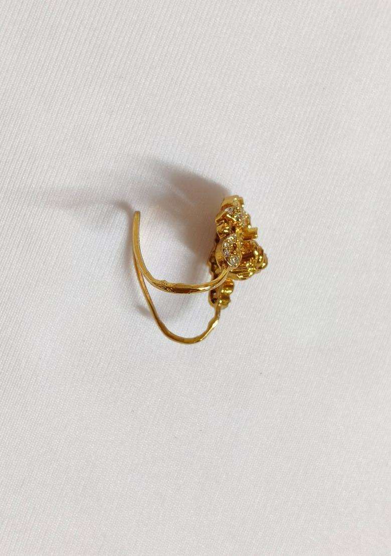 Brass-Plated Temple Stone Studded & Beaded Finger Ring for Women | Traditional Temple Jewellery for Wedding & Festive Wear | Gift for Her - Indya