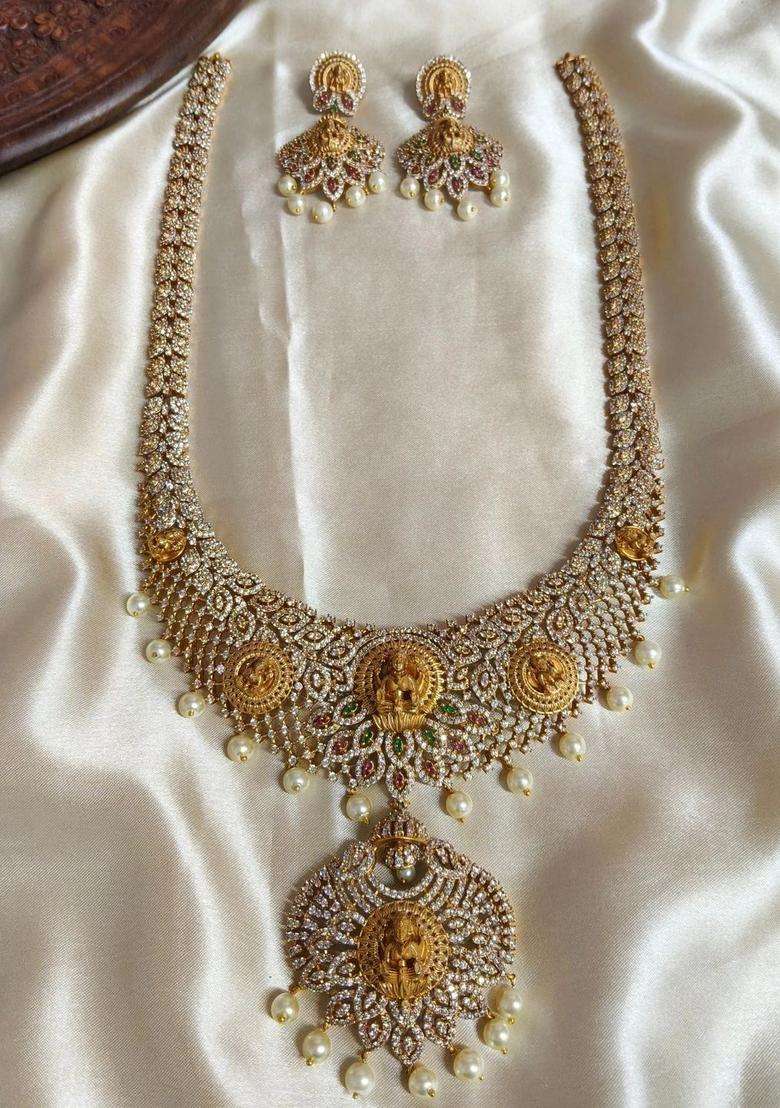 Brass-Plated Temple Stone Studded & Beaded Necklace and Earrings for Women | Traditional Temple Jewellery for Wedding & Festive Wear | Gift for Her - Indya