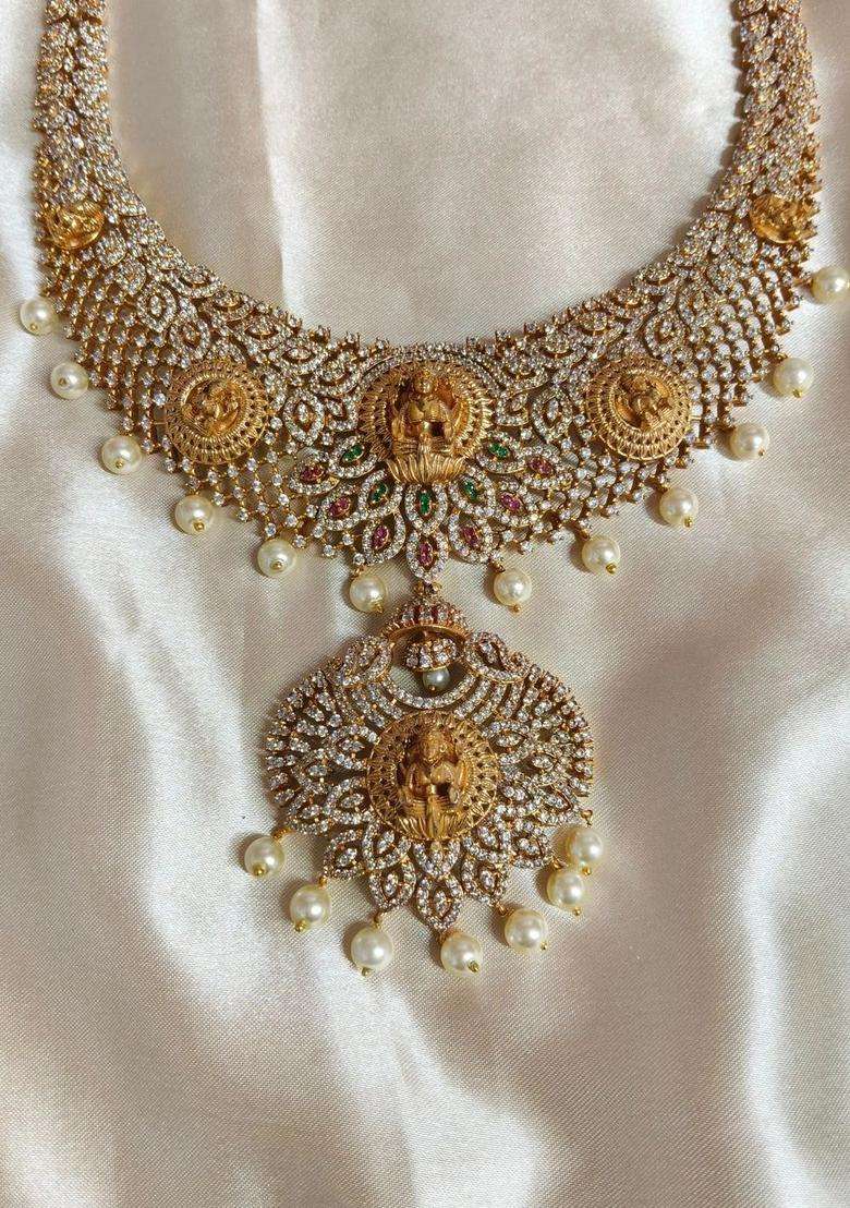 Brass-Plated Temple Stone Studded & Beaded Necklace and Earrings for Women | Traditional Temple Jewellery for Wedding & Festive Wear | Gift for Her - Indya