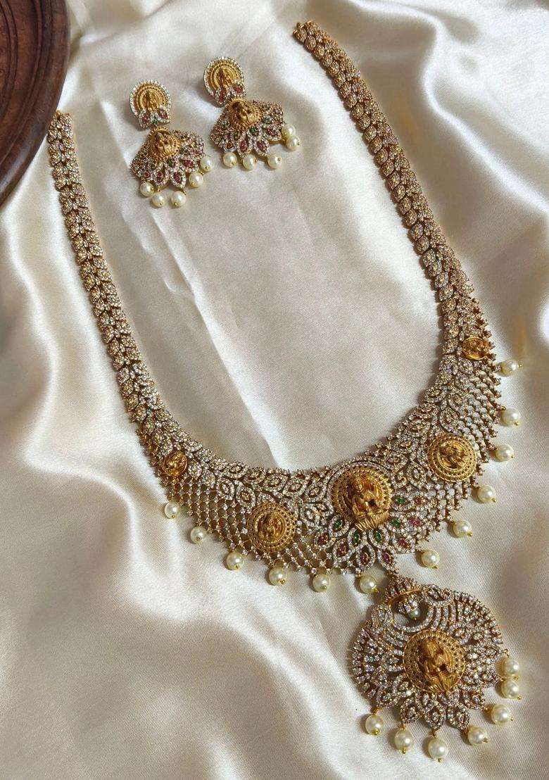 Brass-Plated Temple Stone Studded & Beaded Necklace and Earrings for Women | Traditional Temple Jewellery for Wedding & Festive Wear | Gift for Her - Indya