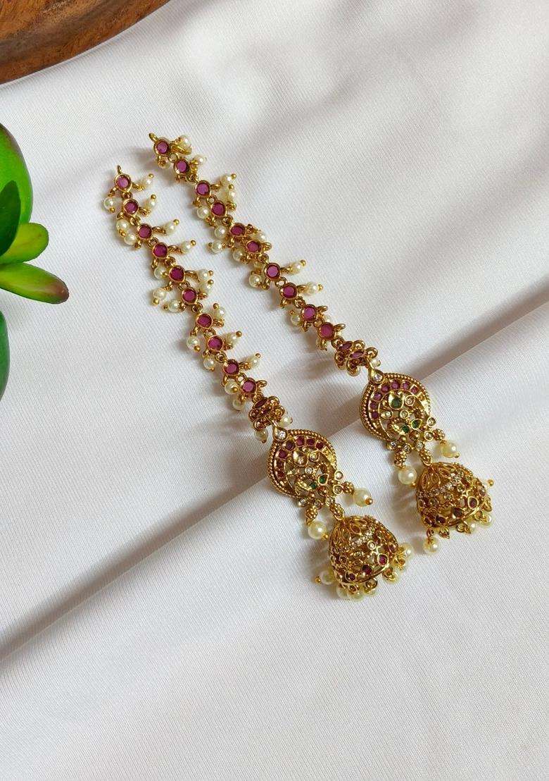 Gold-Plated Circular Jhumkas Earrings with CZ Stone for Women | Traditional Temple Jewellery for Wedding & Festive Wear | Gift for Her - Indya