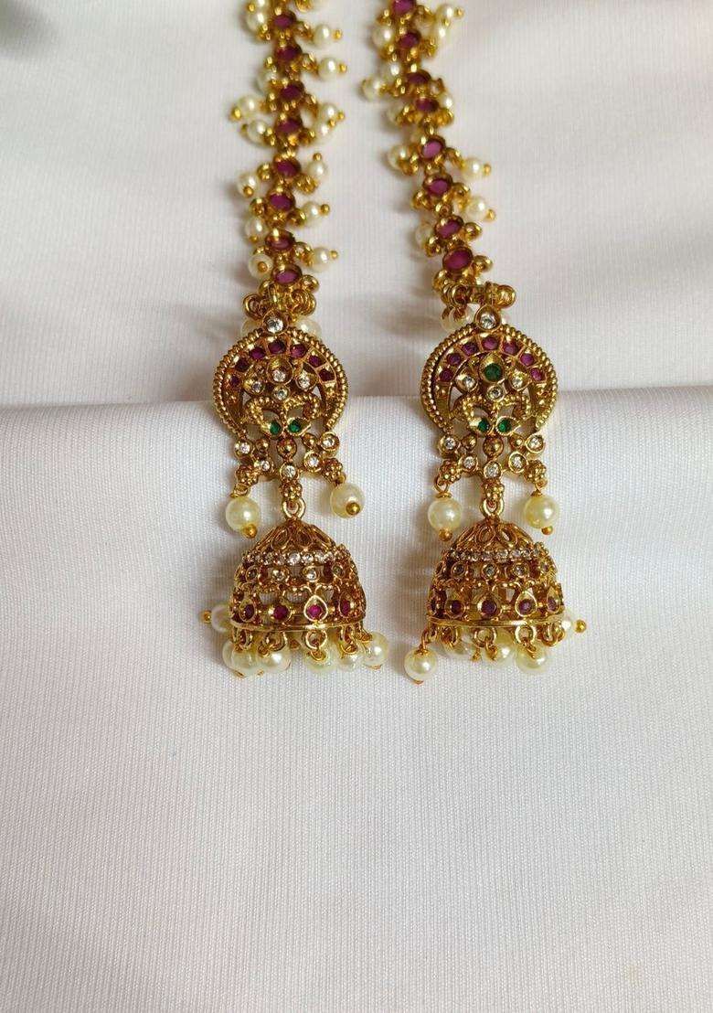 Gold-Plated Circular Jhumkas Earrings with CZ Stone for Women | Traditional Temple Jewellery for Wedding & Festive Wear | Gift for Her - Indya