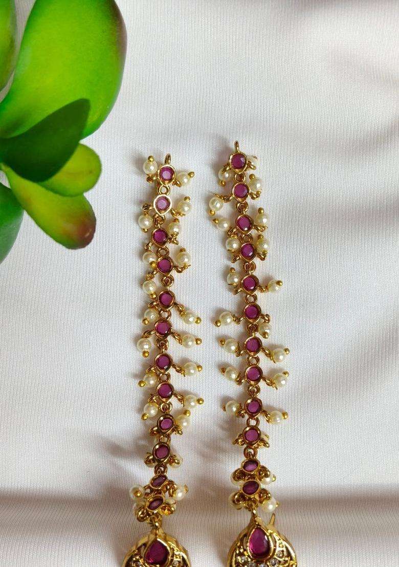 Gold-Plated Geometric Jhumkas Earrings with CZ Stone for Women | Traditional Temple Jewellery for Wedding & Festive Wear | Gift for Her - Indya