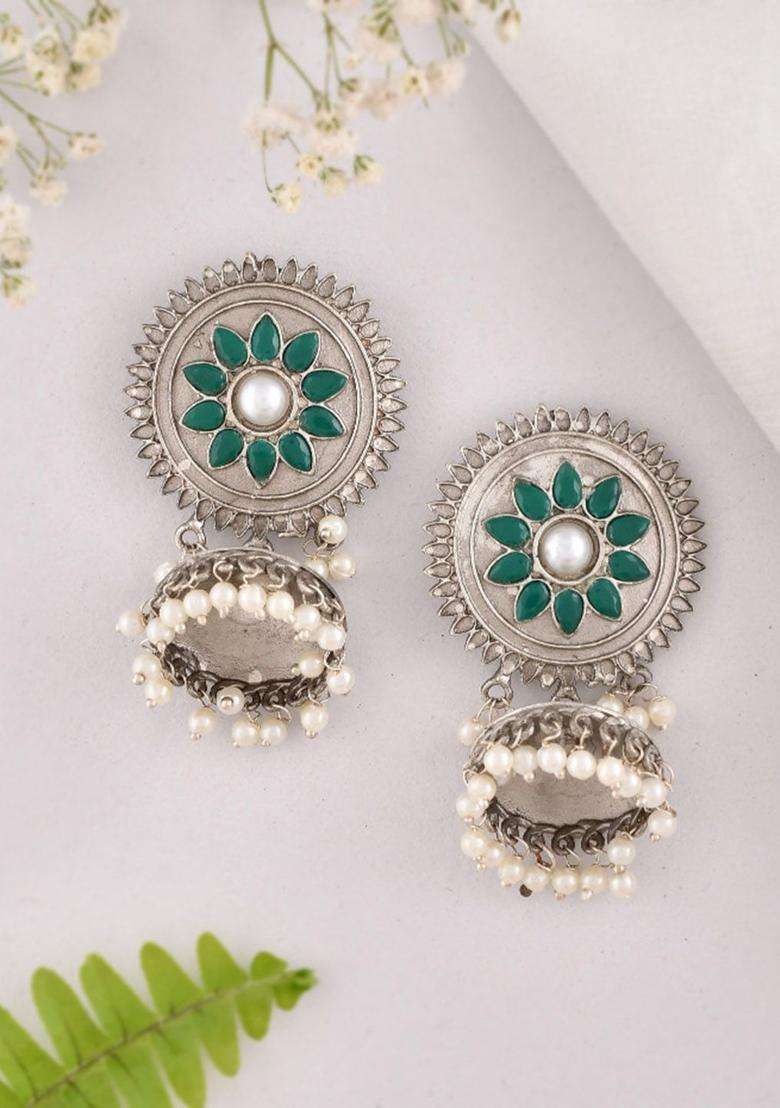 Silver-Plated Contemporary Jhumkas Earrings for Women | Traditional Temple Jewellery for Wedding & Festive Wear | Gift for Her - Indya