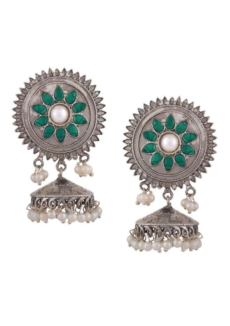 Silver-Plated Contemporary Jhumkas Earrings for Women | Traditional Temple Jewellery for Wedding & Festive Wear | Gift for Her - Indya