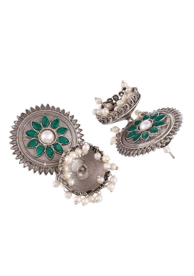 Silver-Plated Contemporary Jhumkas Earrings for Women | Traditional Temple Jewellery for Wedding & Festive Wear | Gift for Her - Indya