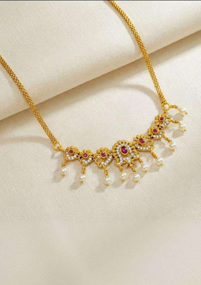 Brass Gold-Plated Temple Necklace with CZ Stone for Women | Traditional Temple Jewellery for Wedding & Festive Wear | Gift for Her - Indya