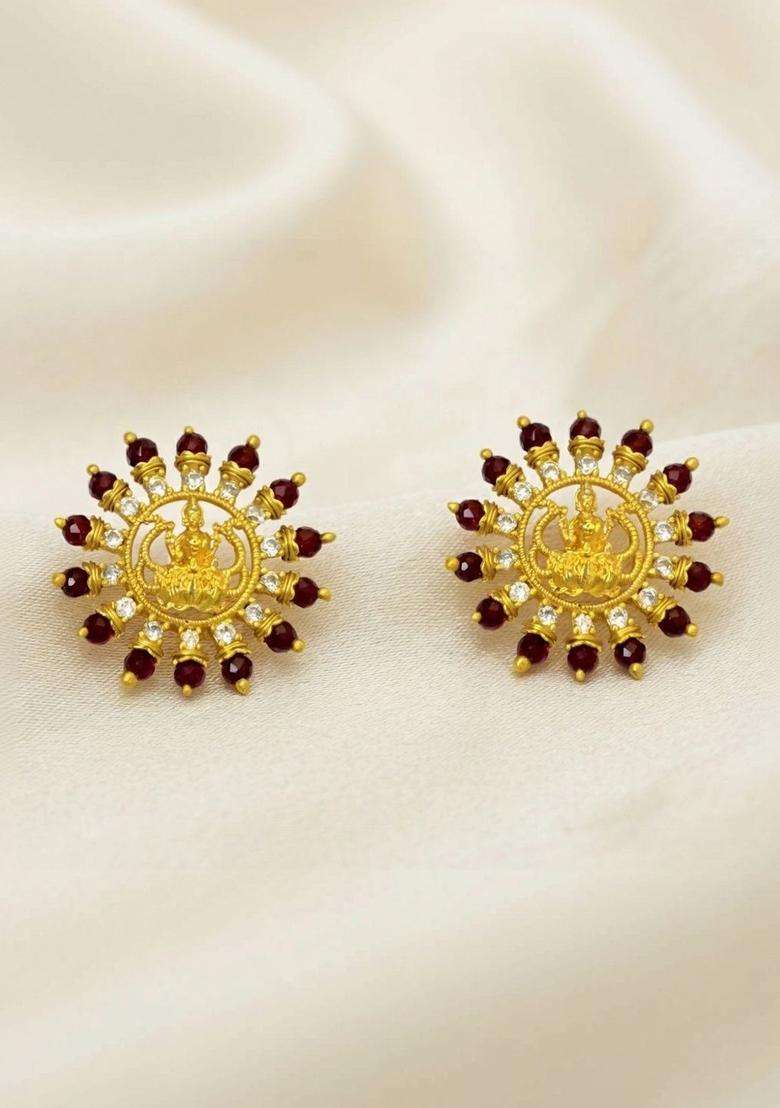 Gold-Plated Circular Studs Earrings with CZ Stone for Women | Traditional Temple Jewellery for Wedding & Festive Wear | Gift for Her - Indya