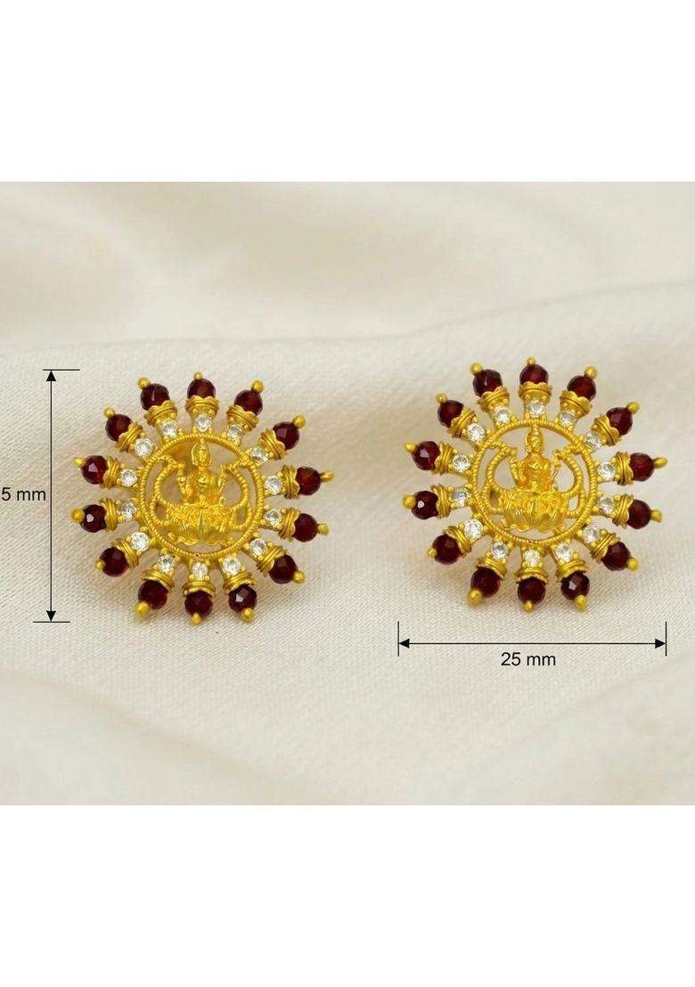 Gold-Plated Circular Studs Earrings with CZ Stone for Women | Traditional Temple Jewellery for Wedding & Festive Wear | Gift for Her - Indya