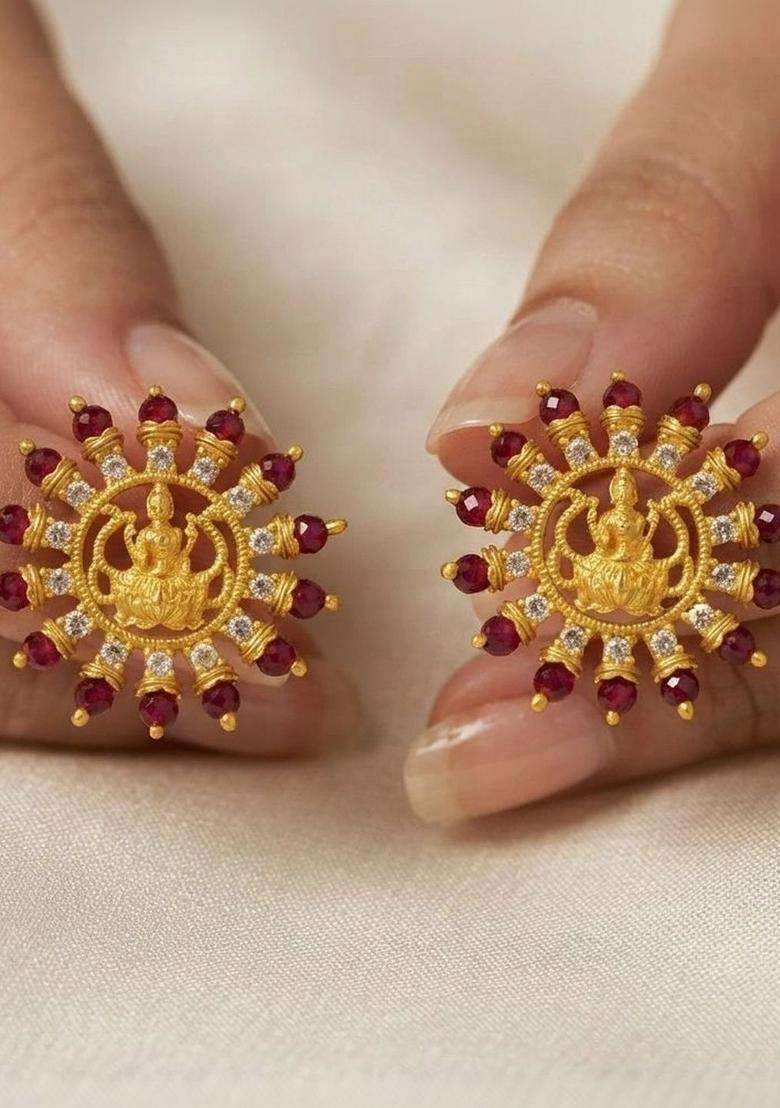 Gold-Plated Circular Studs Earrings with CZ Stone for Women | Traditional Temple Jewellery for Wedding & Festive Wear | Gift for Her - Indya