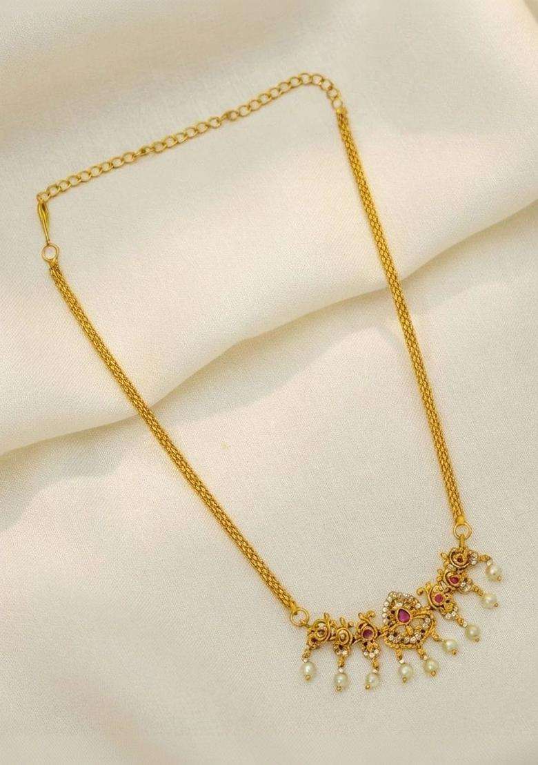 Brass Gold-Plated Temple Necklace with CZ Stone for Women | Traditional Temple Jewellery for Wedding & Festive Wear | Gift for Her - Indya