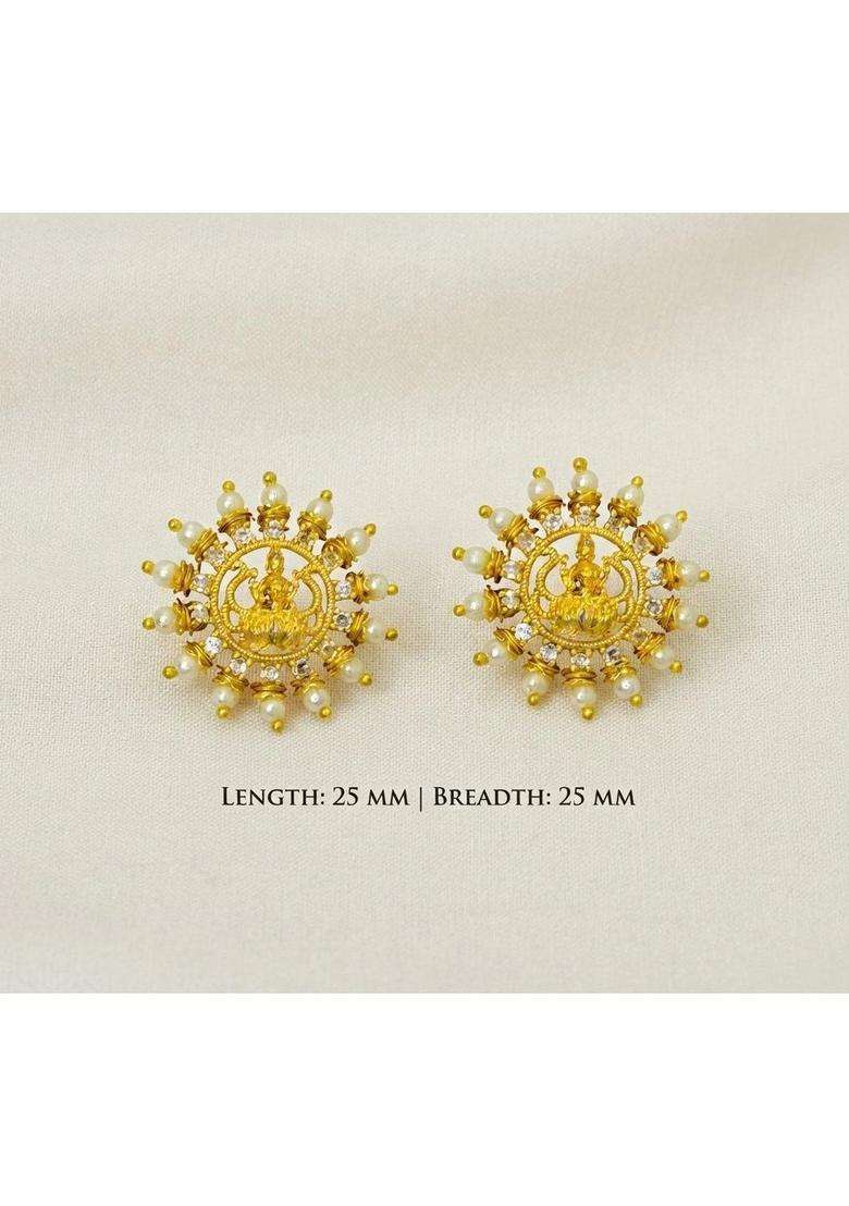 Gold-Plated Circular Studs Earrings with CZ Stone for Women | Traditional Temple Jewellery for Wedding & Festive Wear | Gift for Her - Indya