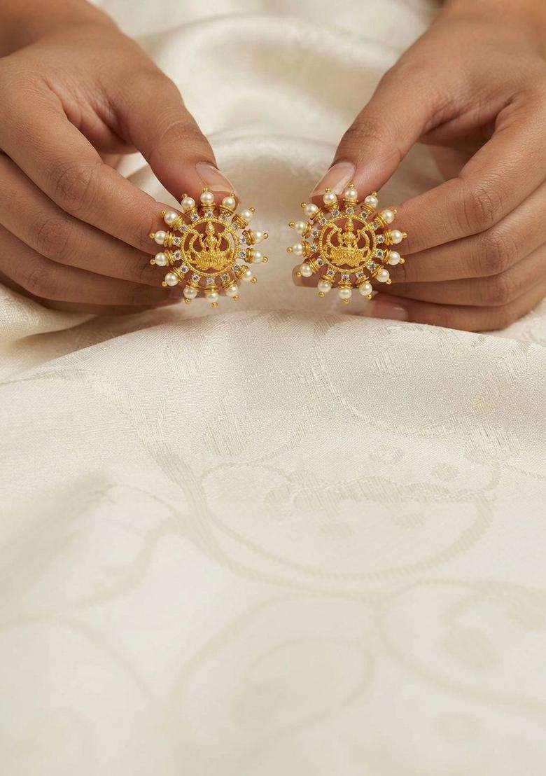 Gold-Plated Circular Studs Earrings with CZ Stone for Women | Traditional Temple Jewellery for Wedding & Festive Wear | Gift for Her - Indya