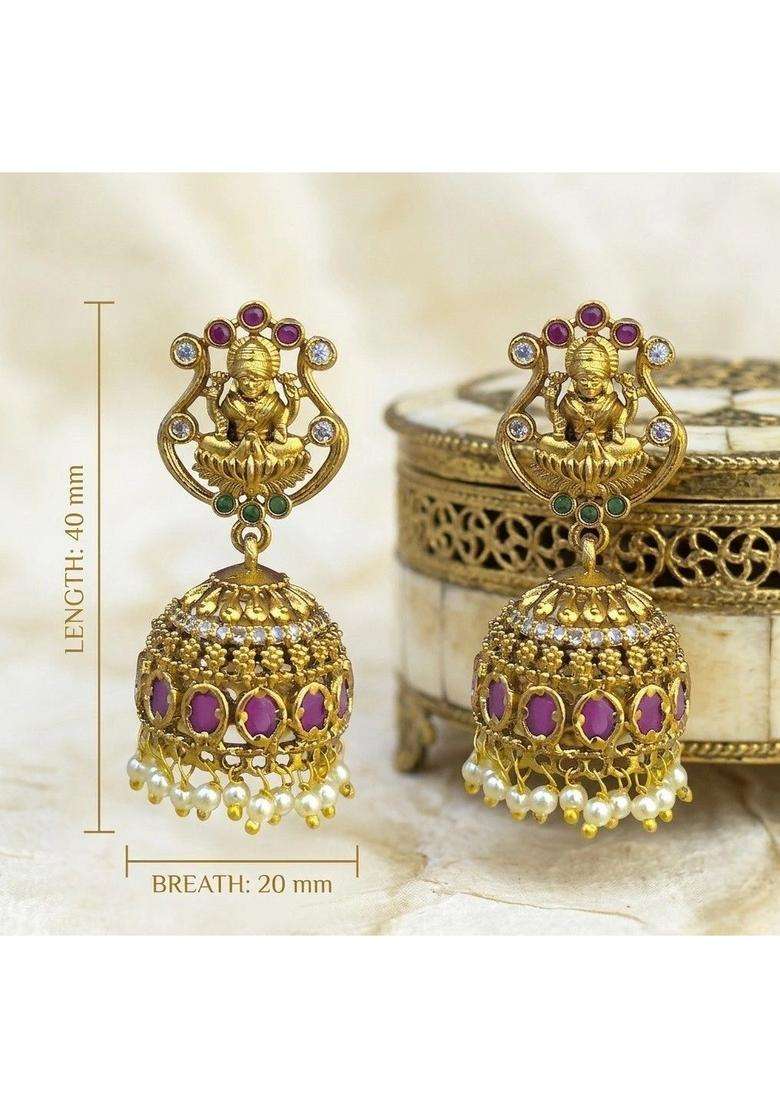 Gold-Plated Circular Jhumkas Earrings with CZ Stone for Women | Traditional Temple Jewellery for Wedding & Festive Wear | Gift for Her - Indya