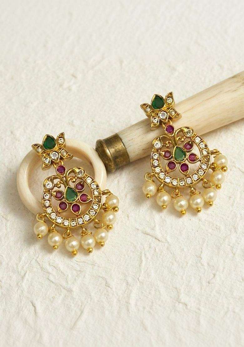 Gold-Plated Temple American Diamond Necklace and Earrings for Women | Traditional Temple Jewellery for Wedding & Festive Wear | Gift for Her - Indya