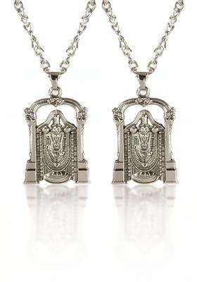 Silver-Plated Geometric Pendants with Chains for Men & Women | Traditional Temple Jewellery for Wedding & Festive Wear | Festive Gift