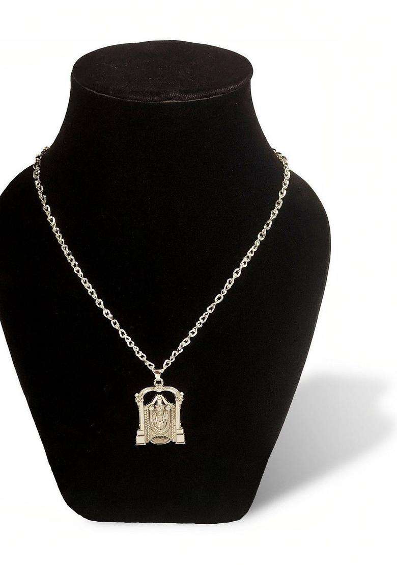 Silver-Plated Geometric Pendants with Chains for Men & Women | Traditional Temple Jewellery for Wedding & Festive Wear | Festive Gift - Indya