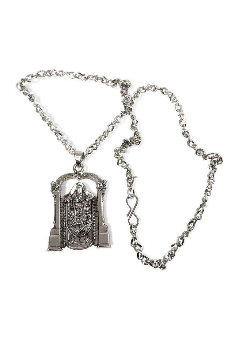 Silver-Plated Geometric Pendants with Chains for Men & Women | Traditional Temple Jewellery for Wedding & Festive Wear | Festive Gift - Indya