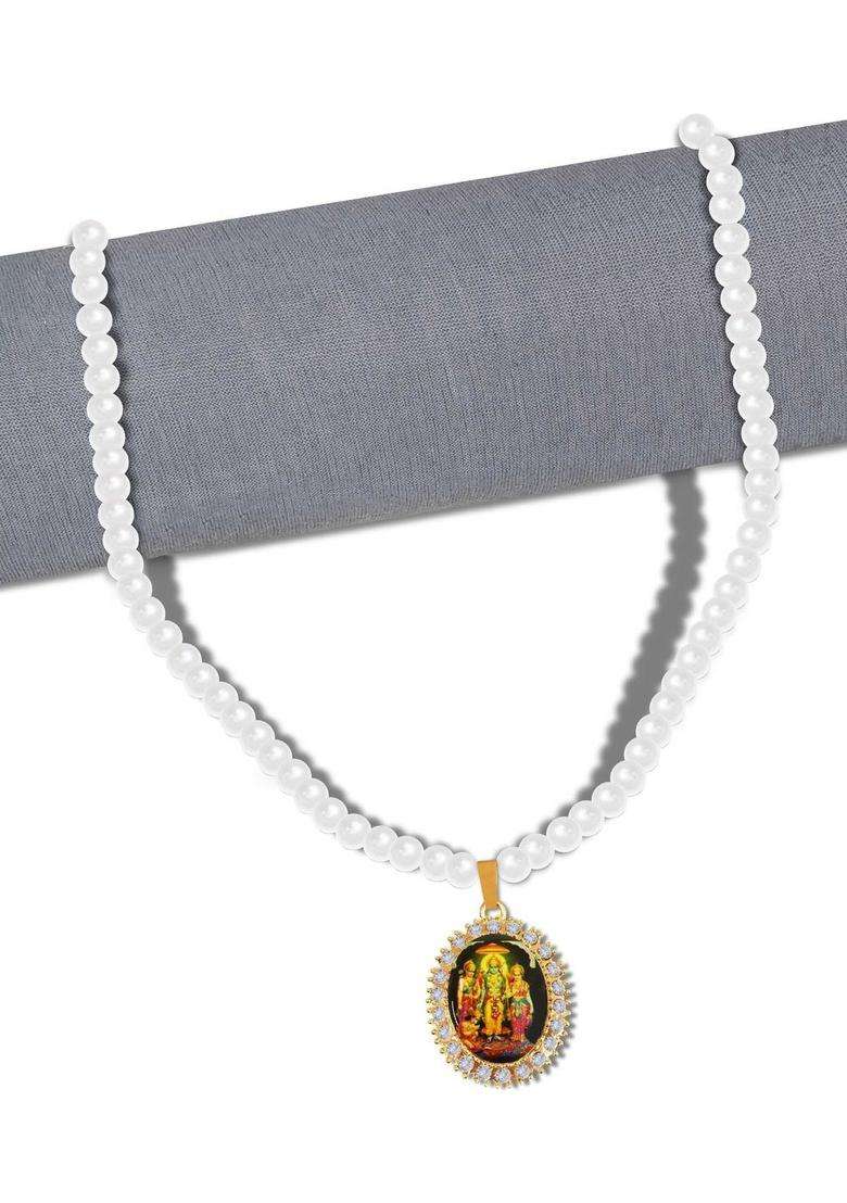 Gold-Plated Oval Pendants with Chains for Men & Women | Traditional Temple Jewellery for Wedding & Festive Wear | Festive Gift - Indya