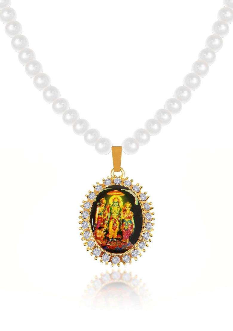 Gold-Plated Oval Pendants with Chains for Men & Women | Traditional Temple Jewellery for Wedding & Festive Wear | Festive Gift - Indya