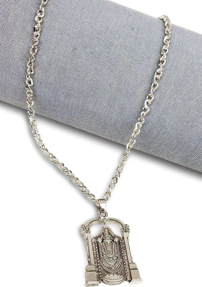 Silver-Plated Geometric Pendants with Chains for Men & Women | Traditional Temple Jewellery for Wedding & Festive Wear | Festive Gift - Indya