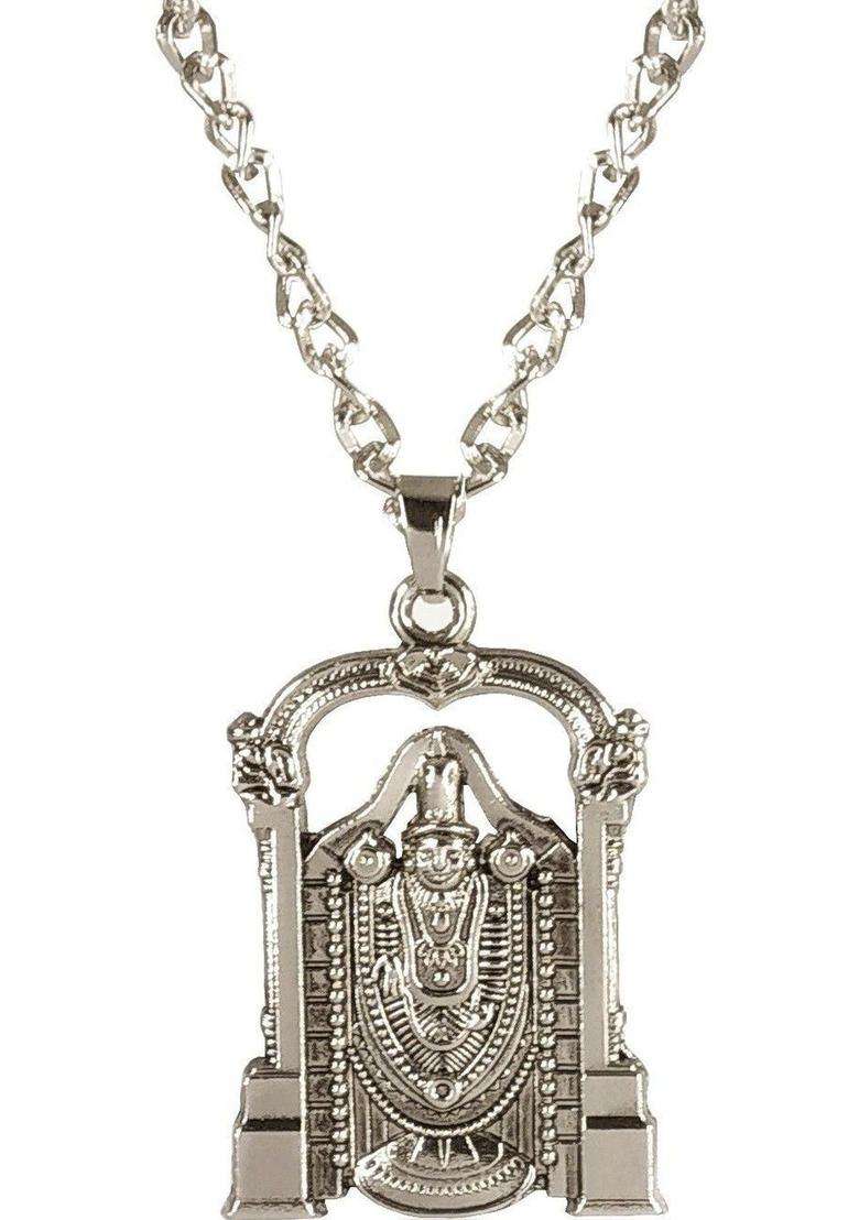 Silver-Plated Geometric Pendants with Chains for Men & Women | Traditional Temple Jewellery for Wedding & Festive Wear | Festive Gift - Indya