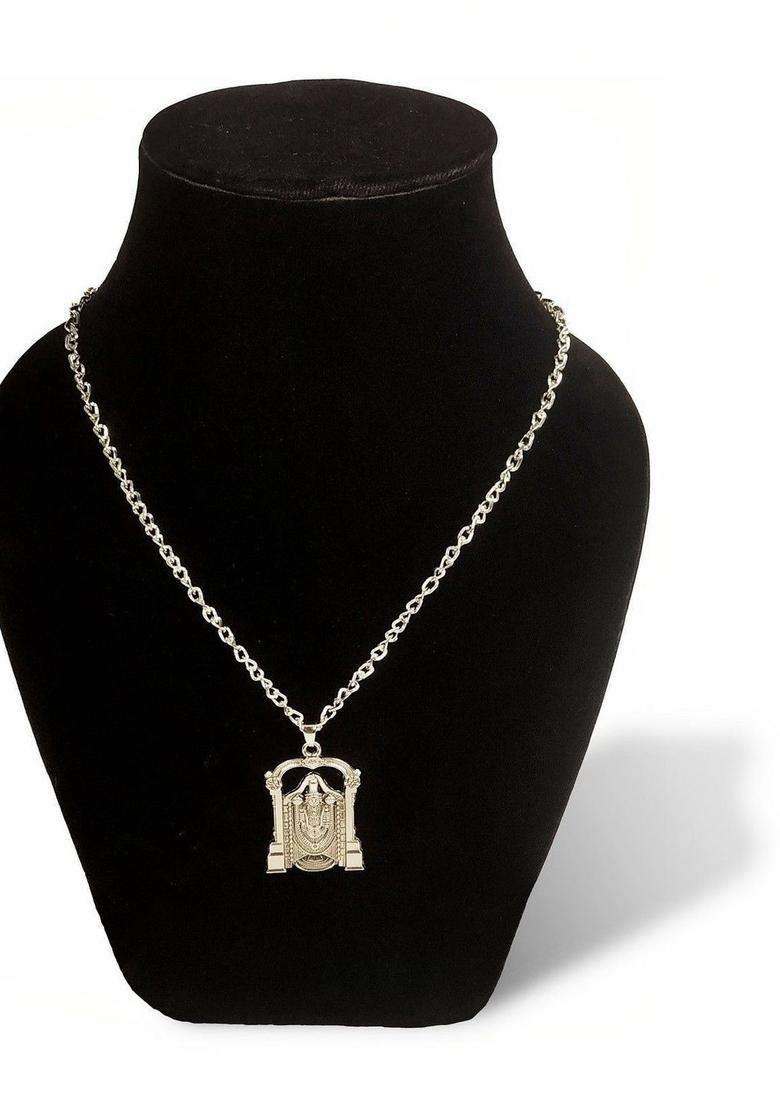 Silver-Plated Geometric Pendants with Chains for Men & Women | Traditional Temple Jewellery for Wedding & Festive Wear | Festive Gift - Indya