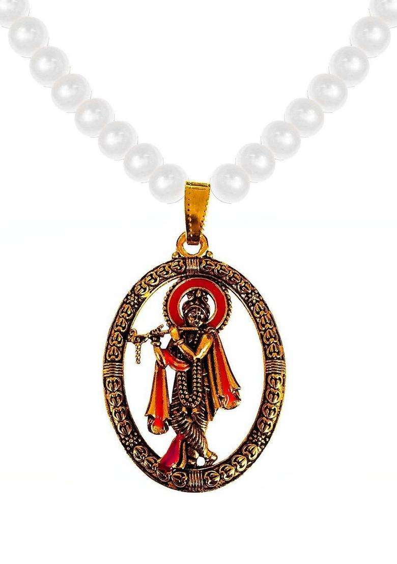Gold-Plated Oval Pendants with Chains for Men & Women | Traditional Temple Jewellery for Wedding & Festive Wear | Festive Gift - Indya