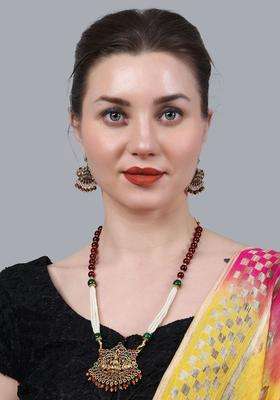 Gold-Plated Beaded Artificial Stones Studded Temple Jewellery Set for Women | Traditional Temple Jewellery for Wedding & Festive Wear | Gift for Her