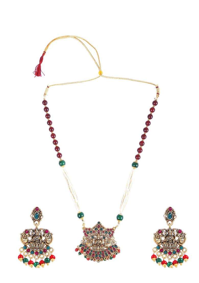 Gold-Plated Beaded Artificial Stones Studded Temple Jewellery Set for Women | Traditional Temple Jewellery for Wedding & Festive Wear | Gift for Her - Indya