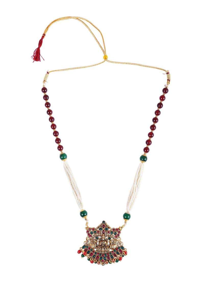 Gold-Plated Beaded Artificial Stones Studded Temple Jewellery Set for Women | Traditional Temple Jewellery for Wedding & Festive Wear | Gift for Her - Indya
