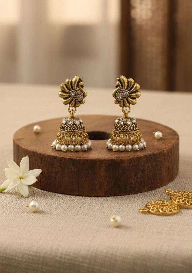 Rose Gold-Plated Temple Stone Studded & Beaded Necklace and Earrings for Women | Traditional Temple Jewellery for Wedding & Festive Wear | Gift for Her - Indya