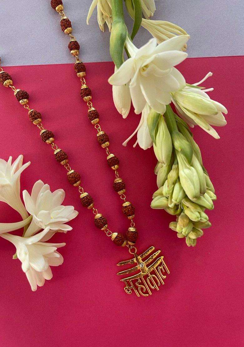 Gold-Plated Rudraksha Chain for Men | Traditional Temple Jewellery for Wedding & Festive Wear | Gift for Him - Indya
