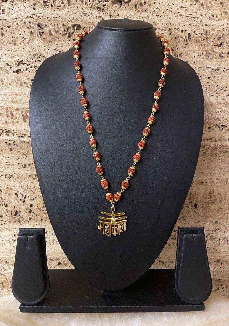 Gold-Plated Rudraksha Chain for Men | Traditional Temple Jewellery for Wedding & Festive Wear | Gift for Him - Indya
