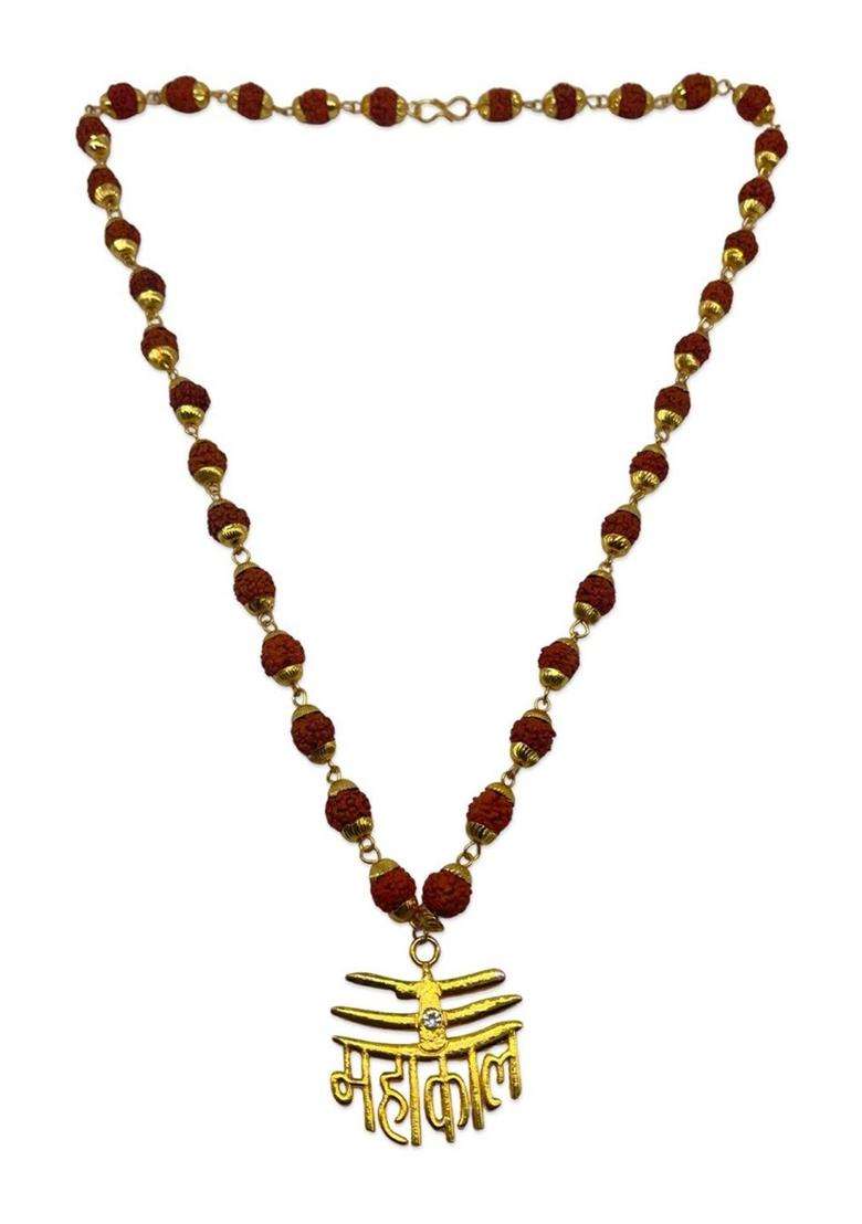 Gold-Plated Rudraksha Chain for Men | Traditional Temple Jewellery for Wedding & Festive Wear | Gift for Him - Indya
