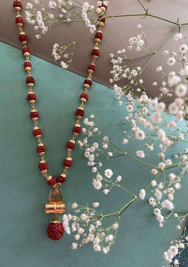 Gold-Plated Rudraksha Chain for Men | Traditional Temple Jewellery for Wedding & Festive Wear | Gift for Him - Indya