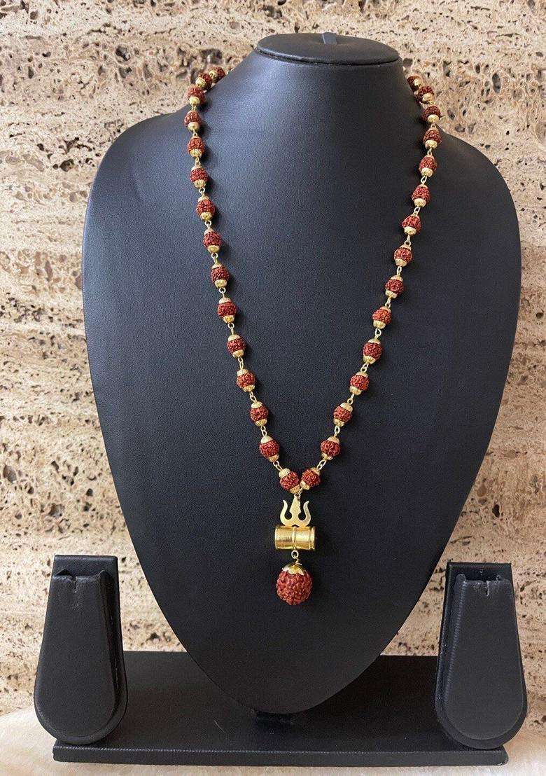 Gold-Plated Rudraksha Chain for Men | Traditional Temple Jewellery for Wedding & Festive Wear | Gift for Him - Indya